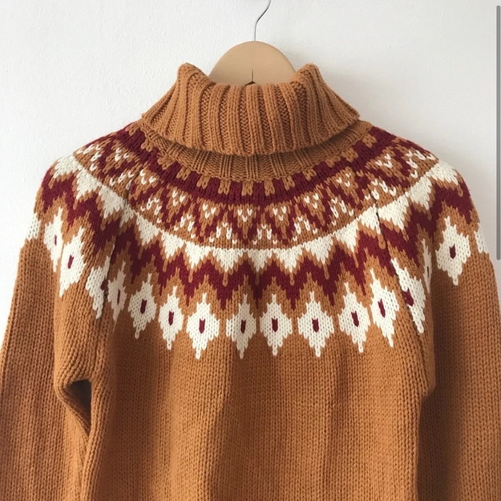 Rachel Zoe Fair Isle Turtleneck Sweater in Camel - Picture 3 of 4
